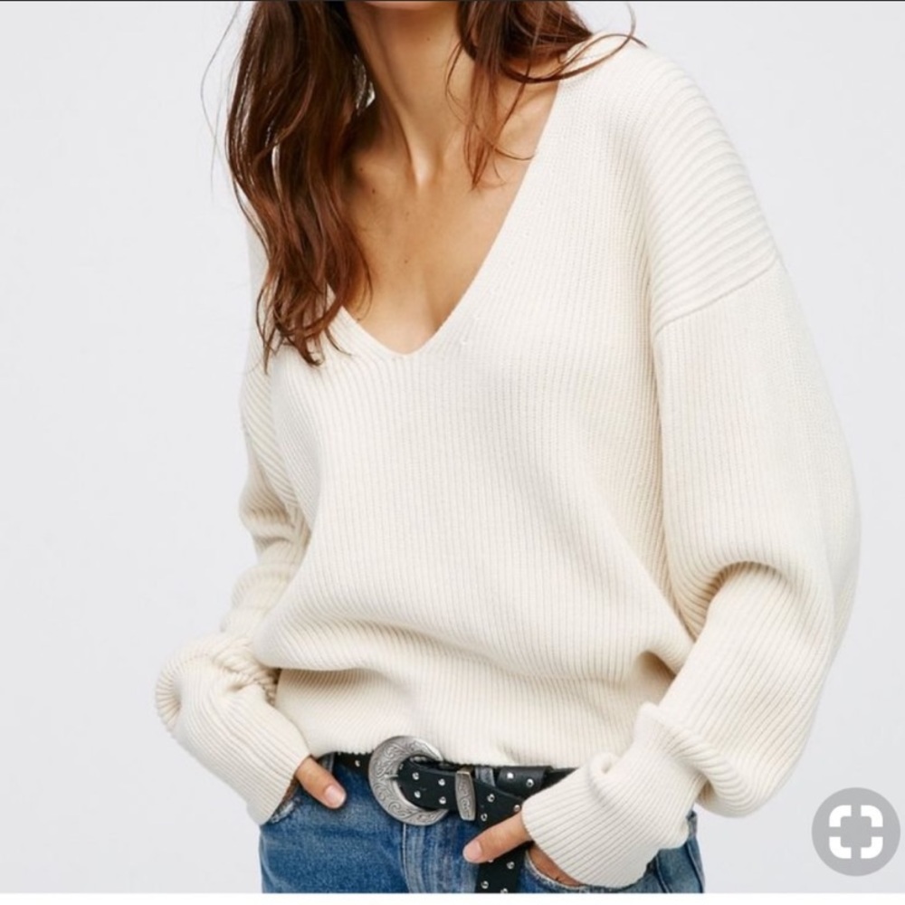 Free People Allure Deep V-Neck Sweater - L